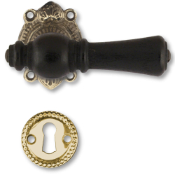 Wooden Door handle interior - Brass and black wood, Escutcheon without flap