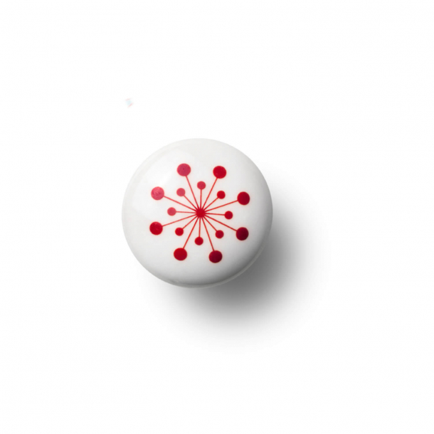 Cabinet knob or hook - Porcelain - 30 x 30 mm - Red - Model FLOWER