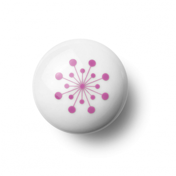 Cabinet knob or hook - Porcelain - 45 x 30 mm - Pink - Model FLOWER