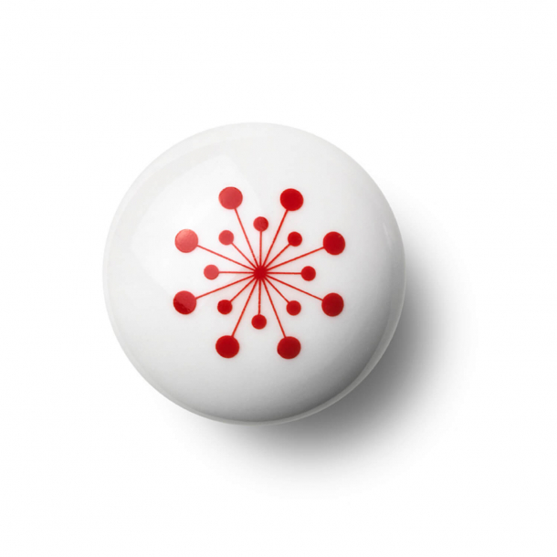 Cabinet knob or hook  - Porcelain - 45 x 30 mm - Red - Model FLOWER