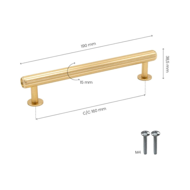 Cabinet Handle - Brushed brass - Model Rille - 190 mm