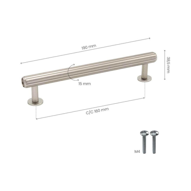Cabinet Handle - Brushed steel - Model Rille - 190 mm