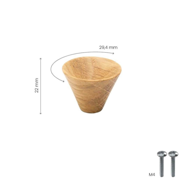 Cabinet knob - Oak - Model Conic - 29 x 22 mm