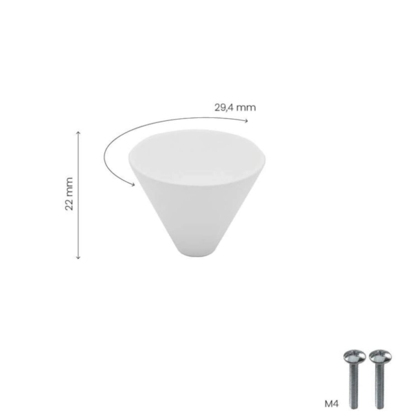 Ga&#322;ka do mebli - Bia&#322;y matowy - Model Conic  - 29 x 22 mm