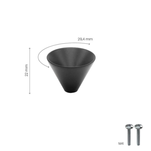 Ga&#322;ka do mebli - Matowa czer&#324; - Model Conic  - 29 x 22 mm