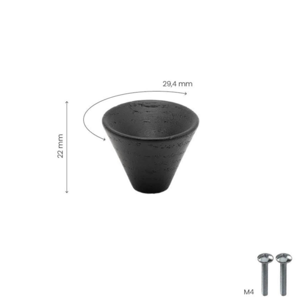 Cabinet knob - Black ash - Model Conic - 29 x 22 mm