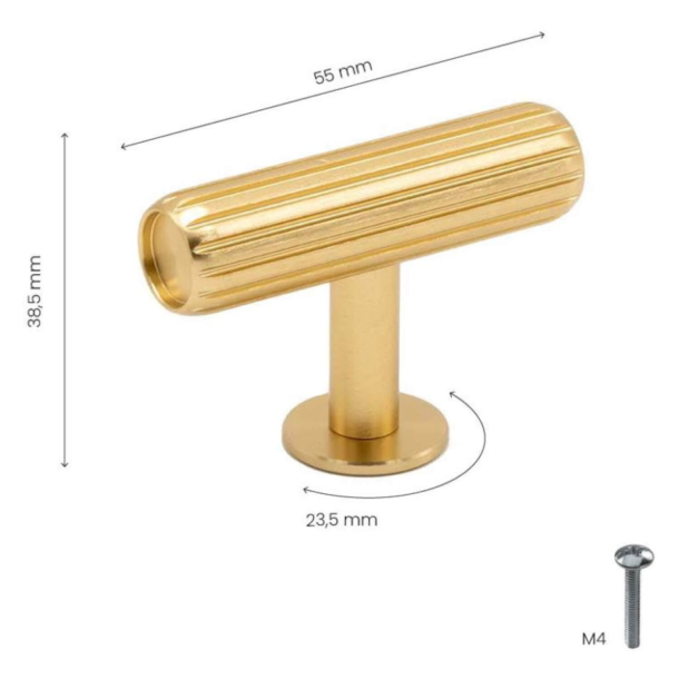 Cabinet knob T-Bar - Brushed brass - Model Rille