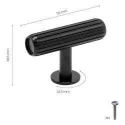 Cabinet knob T-Bar - Brushed black - Model Rille
