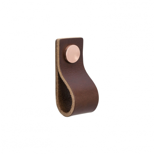 Furniture Handle - Brown leather and Copper button - Model LOOP