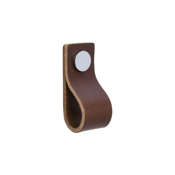 Furniture Handle - Brown leather and Chrome button - Model LOOP