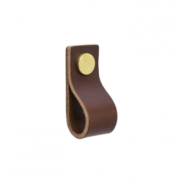 Furniture Handle - Brown leather and polished Brass - Model LOOP