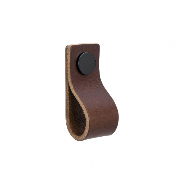 Furniture Handle - Brown leather and Black button - Model LOOP