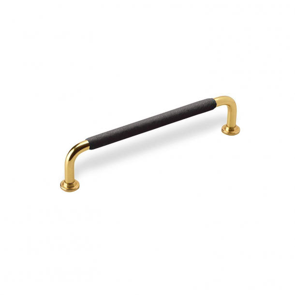Furniture Handle - Black leather and polished Brass - Model 1353 - cc128 mm