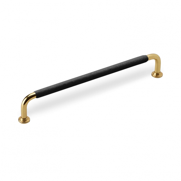 Furniture Handle - Black leather and polished Brass - Model 1353 - cc192 mm