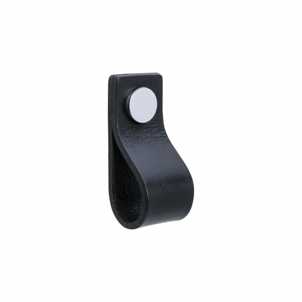 Möbelgriff - Schwarzes Leder und Knopf aus Chrom - Modell LOOP