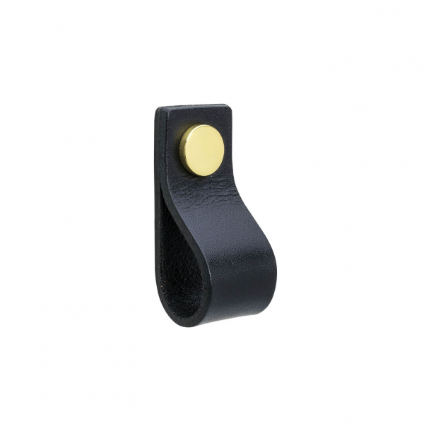 Furniture Handle - Black leather and polished Brass - Model LOOP