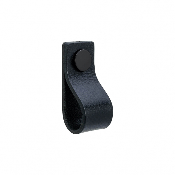 Möbelgriff - Schwarzes Leder und schwarzer Knopf - Modell LOOP