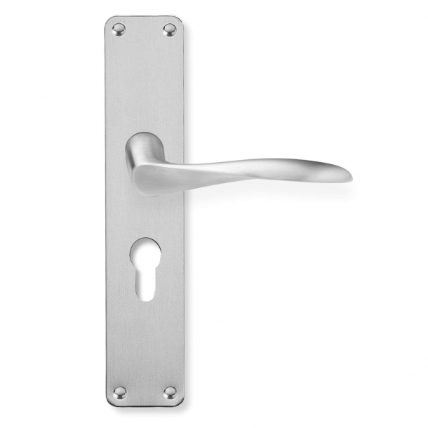 Arne Jacobsen door handle - Back plate - Euro profile - Brushed steel - Large model - cc72mm