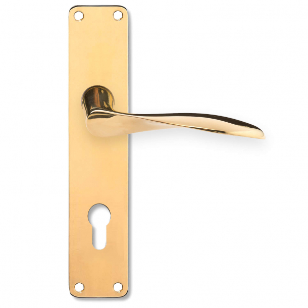Arne Jacobsen door handle on back plate - Brass - Large model - AJ111 - cc92mm