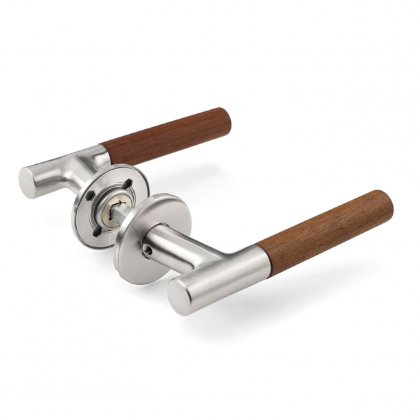 Wooden door handle - Teak wood &amp; brushed steel  - Snap on cover - ÅRSTIDERNE