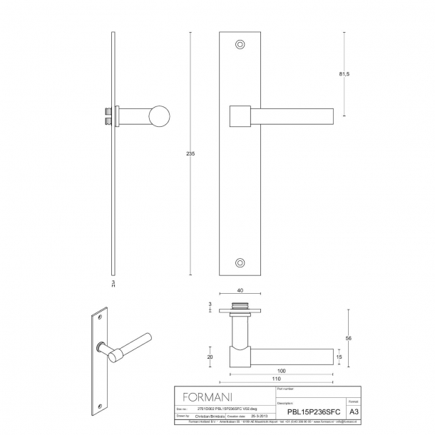 Drgreb p langskilt - PBL15P236 - Brstet stl - Formani - Model ONE - Design by Piet Boon