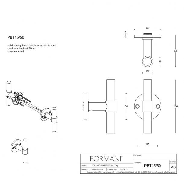 Drgreb - FORMANI - Satin rustfrit stl - Model PBT15/50 - ONE by Piet Boon
