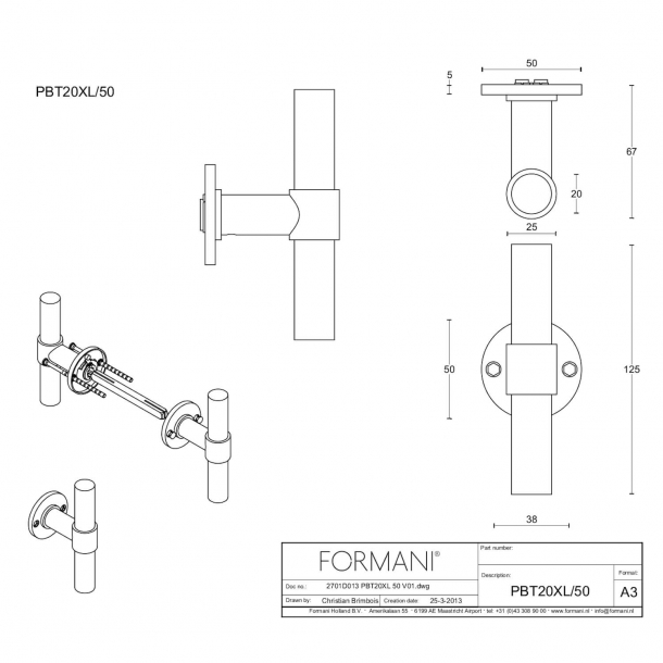 Drgreb - FORMANI - Satin rustfrit stl - Model PBT20XL/50 - ONE by Piet Boon