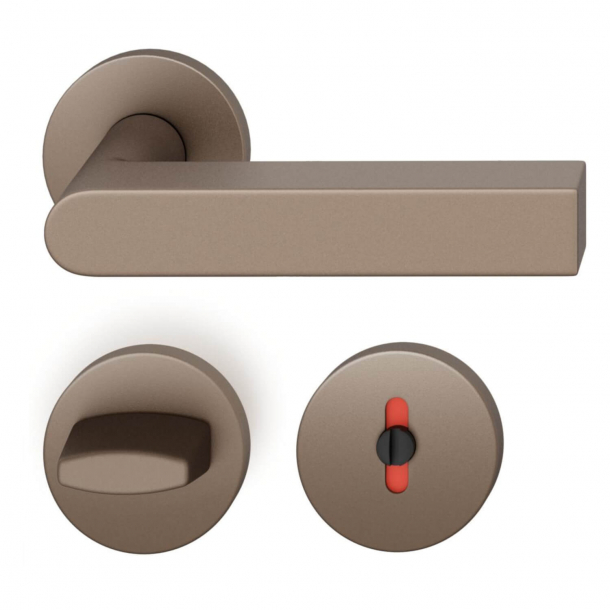FSB Door handle with privacy lock - Medium bronze - DIN cc38 - Peter Bastian - Model 1001