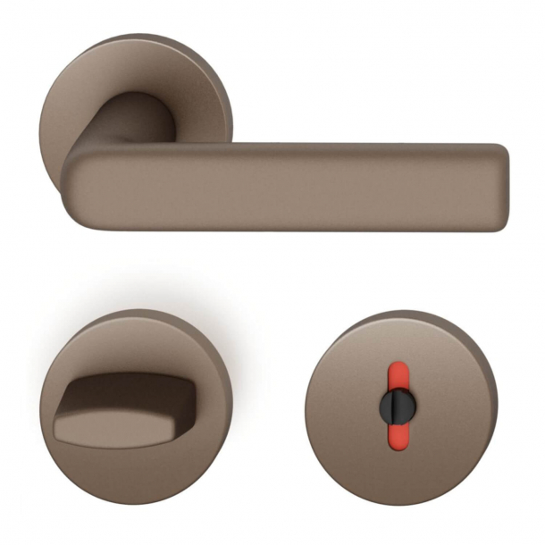 FSB Door handle with privacy lock - Medium bronze - DIN cc38 - Hans Poelzig - Model 1012