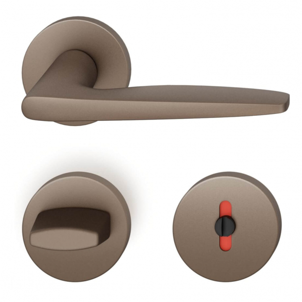 FSB Door handle with privacy lock - Medium bronze - DIN cc38 - Johannes Potente - Model 1058
