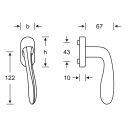 Uchwyt do okna - Prawy - Mosi&#261;dz nielakierowany - Projekt Hartmut Weise - Model 1250