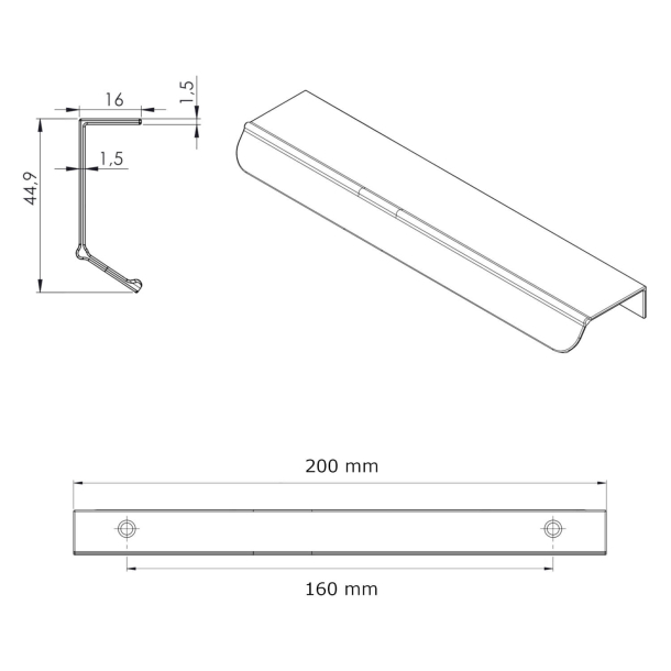 Furnipart Cabinet Handle - Brushed matt black - Model Accent - 200 mm