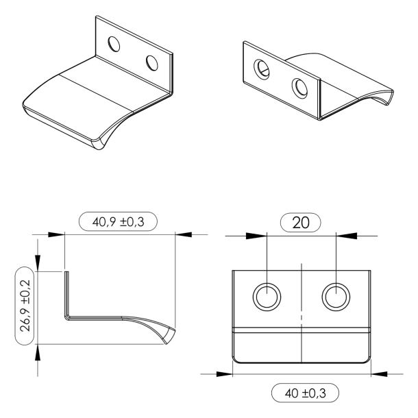 Furnipart cabinet handle - Brushed steel - Model Edge straight 40