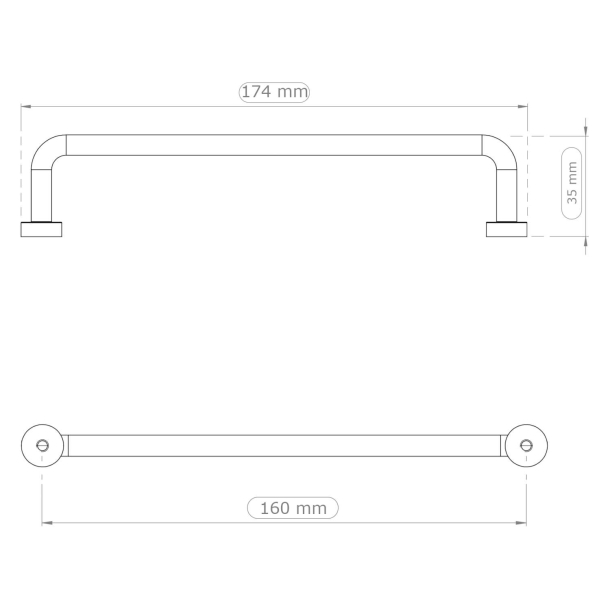 Cabinet Handle - Black leather / Brushed steel - Model LOUNGE LEATHER - cc160 mm