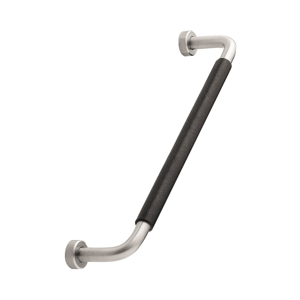 Cabinet Handle - Black leather / Bright polished - Model LOUNGE LEATHER - cc160 mm