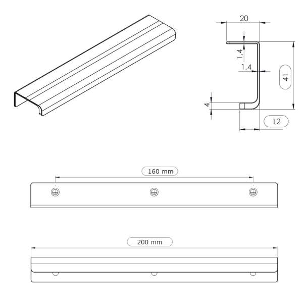 Furnipart cabinet handle - Brushed satin black - Model Artisan