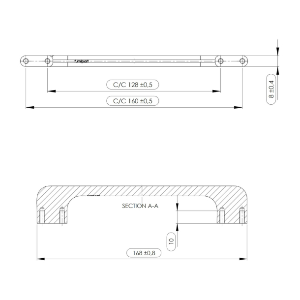 Furnipart cabinet handle - Brushed steel - Model Doppia 168 mm