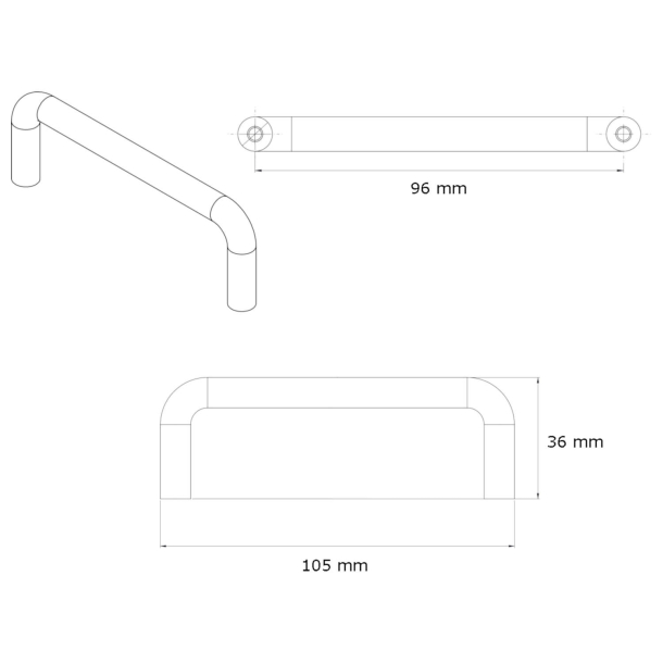 Furnipart cabinet handle - Polished Brass - Model Tubular - cc96 mm