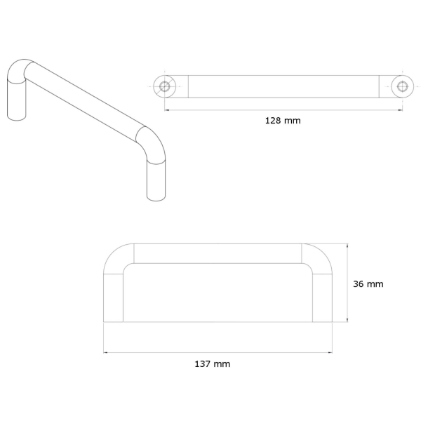 Furnipart cabinet handle - Polished Brass - Model Tubular - cc128 mm