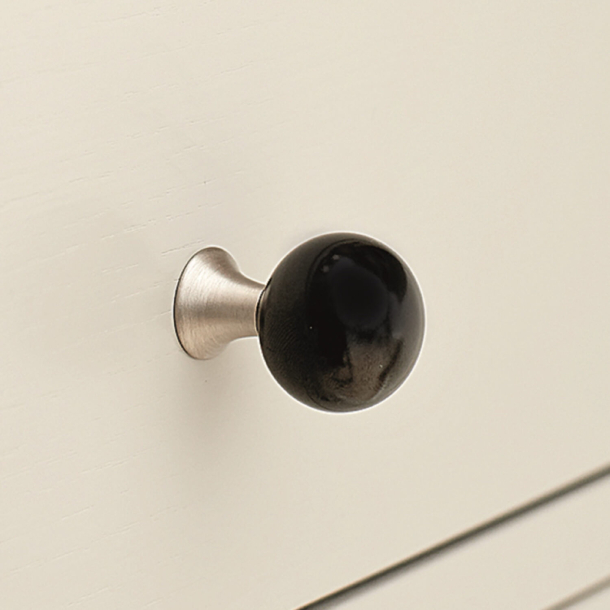 Cabinet knob - Black porcelain - Model  BEAD STRAIGHT - 28 x 36 mm