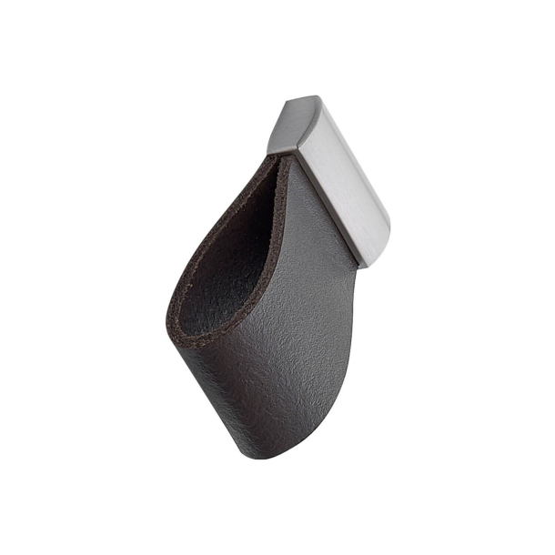 Furnipart Cabinet Knob - Brown leather / Brushed steel - Model Strap
