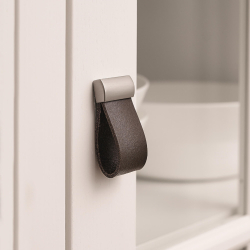 Furnipart Cabinet Knob - Brown leather / Brushed steel - Model Strap
