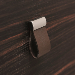 Furnipart Cabinet Knob - Brown leather / Brushed steel - Model Strap