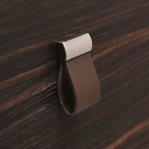 Furnipart Cabinet Knob - Brown leather / Brushed steel - Model Strap