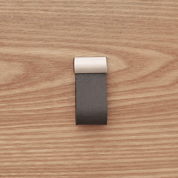 Furnipart Cabinet Knob - Black leather / Brushed steel - Model Strap