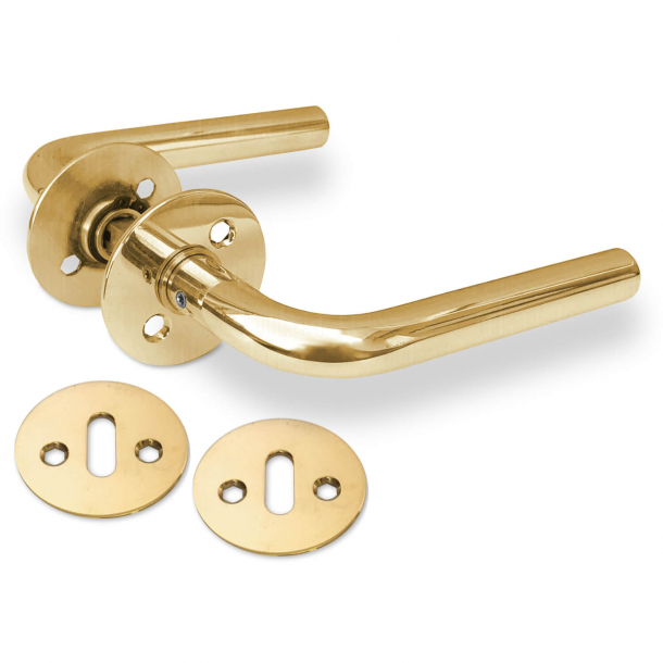 Door handle interior L-handle - Brass including escutcheons (01.2616)