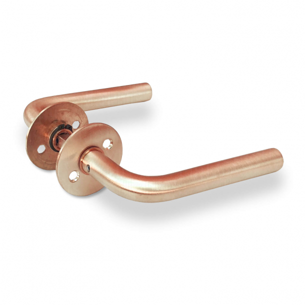 Door handle, L-handle, Brushed copper - 16 mm