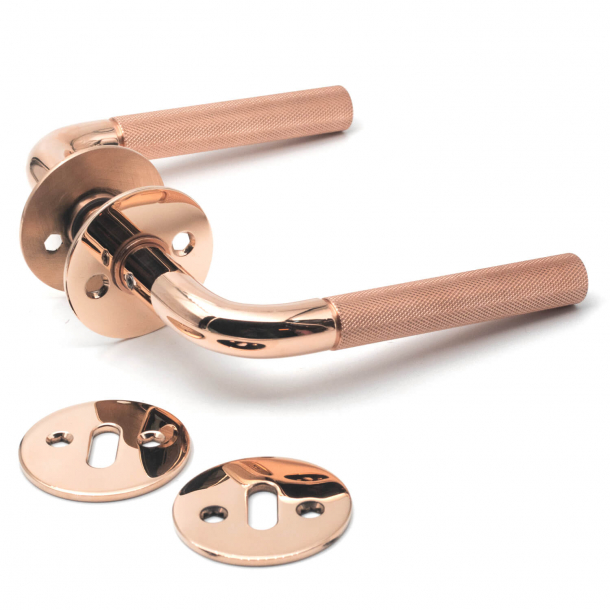 Door handle - L-handle Polished copper - LX - Model 1030