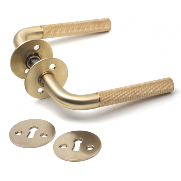 Door handle - L-handle - Brushed brass without lacquer - LX - Model 1030