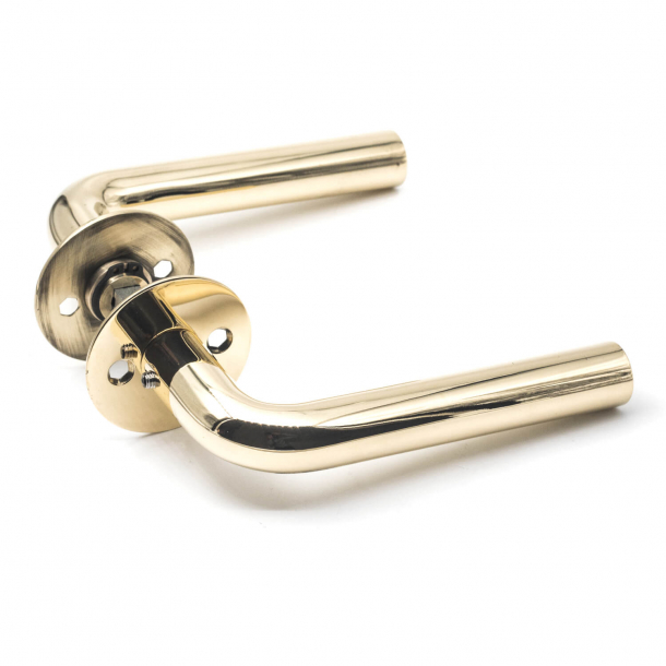 Door handle, L-handle, Brass - 19 mm
